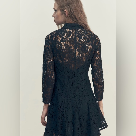 ZARA MINI LACE SHIRT DRESS SIZE L COLOR BLACK (RUNS SMALL) NWT - Picture 9 of 14